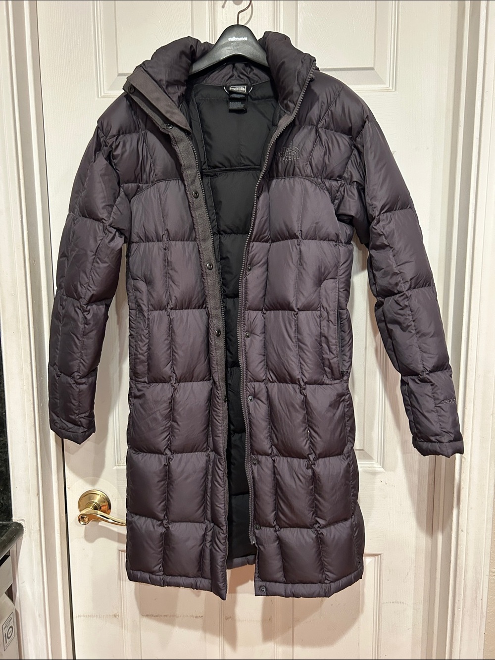 The North Face Women's Long Puffer Coat in Charcoal